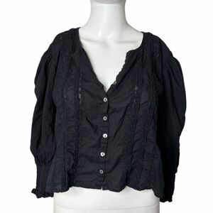 Love Shack Fancy Elegant Black Button-Up Women's Top Small